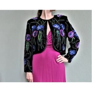 Nipon Night Blazer Sequin Velvet Jacket Women's Size Large Black Pink